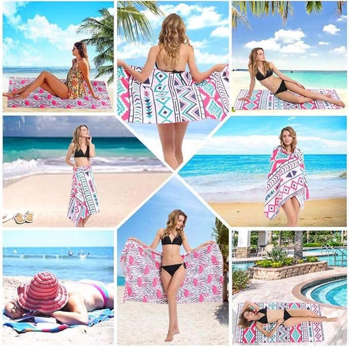 HAOKUN Flamingo Beach Towel Microfiber Sand Free Pool Towels -Quick Dry Super Absorbent Lightweight Thin Novelty Beach Towels for Gilrs Kids Teens Adults with Boho Large Beach Towel