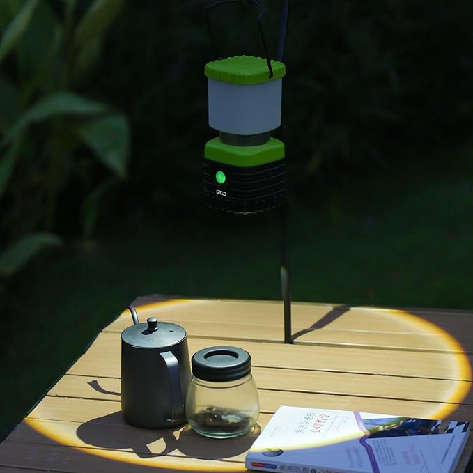 2PCS 6500K White Light LED Camping Lantern Rechargeable 1000LM, 4500mAh Power Bank, Flashlight for Hurricane Emergency, Hiking, IP44 Waterproof Lantern(Green)