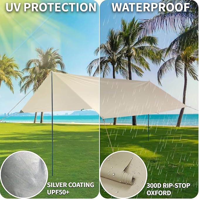 DANCHEL OUTDOOR B2A Waterproof Roomy Interior Yurt Tent, No Center Pole Bell Tent 4/8 Person Family Camping Glamping, 4 Season Hot Tents with Stove Jack 300D Oxford Nylon, 13ft/16.4ft Khaki