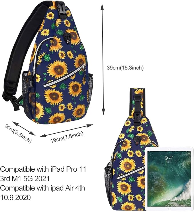 MOSISO Sling Backpack,Travel Hiking Daypack Sunflower Rope Crossbody Shoulder Bag