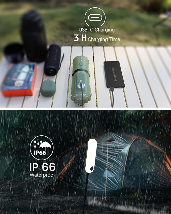 Camping Lights Rechargeable, 4 Lighting Modes, IP66 Waterproof Inflatable Lamp for Hiking, Backpacking, Survival Kit, Collapsible Tent Lights for Camping, Portable Lanterns for Power Outage