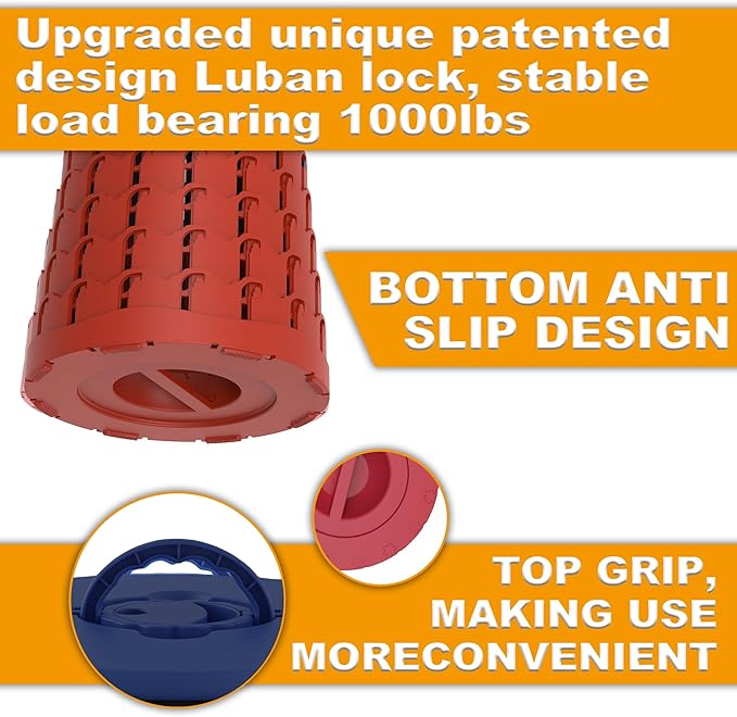 ALEVMOOM Upgraded XXL 19.7" Collapsible Stool, Heavy Duty Portable Folding Stool Max Load 1000 lbs, Retractable Telescoping Foldable Seat for Camping Fishing Hiking Travel BBQ