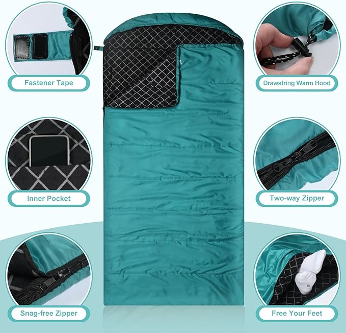 AGEMORE Cotton Flannel Sleeping Bag for Adults, Lightweight XXL Cotton Sleeping Bag for Camping Backpacking or Hiking, Water Resistant 3-4 Season Sleeping bag for Warm & Cool Weather