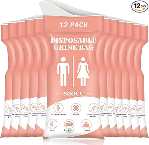 DIBBATU Disposable Urinal Bag,12 PCS 800ML Emergency Urine Bag, Unisex Urinal Bag, Portable Camping Pee Bag, Travel Urine Bags Vomit Bag for Traffic Jams, Camping, Hiking, Pregnant, Patient, Kid