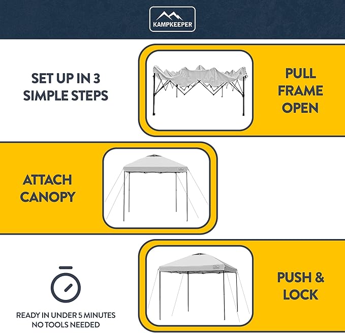 KAMPKEEPER 10x10 Pop Up Canopy Tent with 2 Sidewalls - Waterproof Outdoor Shelter for Sun Shade, Camping, Beach, Patio and Backyard Events, White