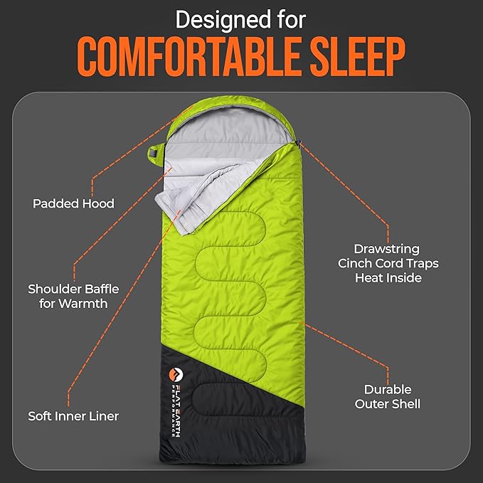Expedition Sleeping Bag with Compression Sack – 32°F/0°C for Teens/Adults Up to 6'2", Lightweight, Water-Resistant, Backpacking Sleeping Bag for Camping, Hiking