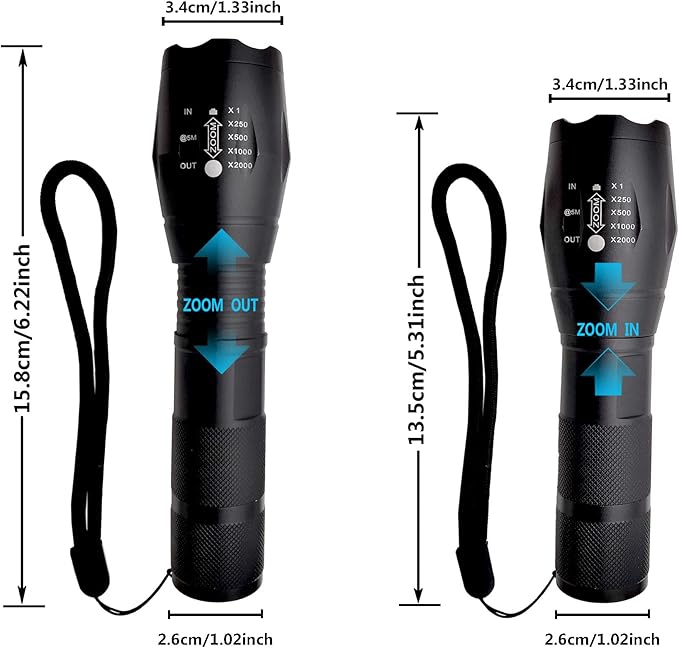 Blue Light Flashlight Single Mode Zoomable Blue LED Flashlight for Night Fishing Hunting, 2 Pack