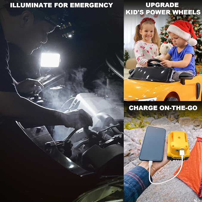 Portable LED Work Light for Dewalt 20v Battery,Dewalt Battery Light with Power Functionality and Rotating Stand,Rechargeable Flood Light,48W 4800LM Flashlight for Garage & Jobsite Lighting
