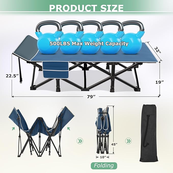 Suteck Camping Cot, 32In XXL Folding Camping Cot Heavy Duty Sleeping Bed for Adults 1200D Double Layer Oxford Cots for Camping W/Pilllow Mattress Carry Bag for Home Office Travel