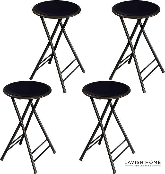 Lavish Home Set of 4 Counter Height Bar Stools – 24-Inch Backless Folding Chairs with 225lb Capacity for Kitchen, Rec Room, or Game Room (Black)