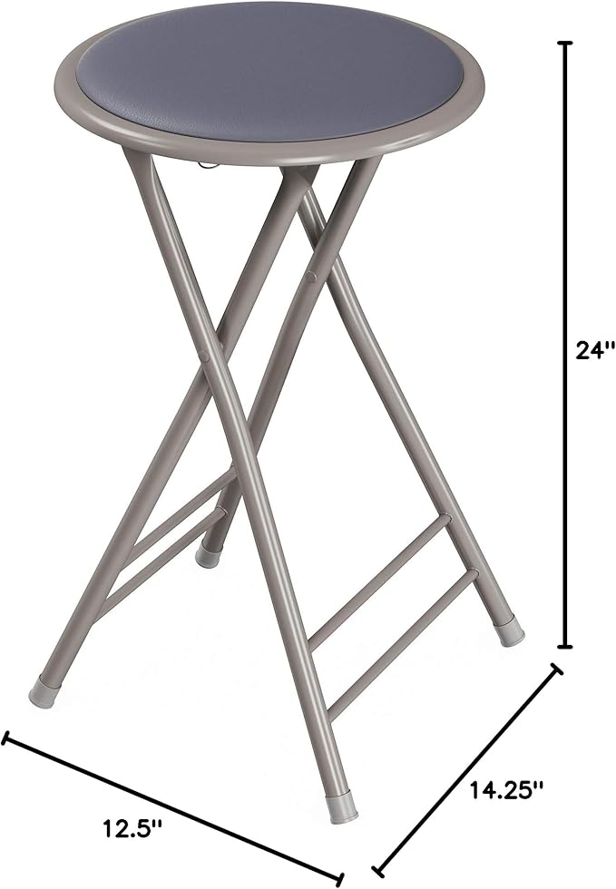 Lavish Home Counter-Height Bar Stools - Set of 4 Heavy-Duty 24-Inch Backless Folding Chairs with 225 LBS Capacity for Kitchen or Rec Room (Gray)