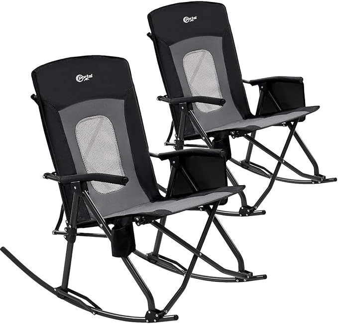 PORTAL Oversized Folding Rocking Camping Chair Portable Outdoor Rocker with High Back Hard Armrests Carry Bag, Supports 400 lbs