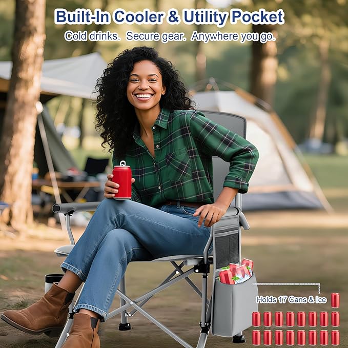 XL Heavy Duty Camping Chair 396lb Capacity (525lb MAX) - Waterproof 1680D Oxford - Oversized 2" Thick Padded Seat with Cup Holder & Cooler - Portable for Camping, Beach, Tailgating Slate/Navy