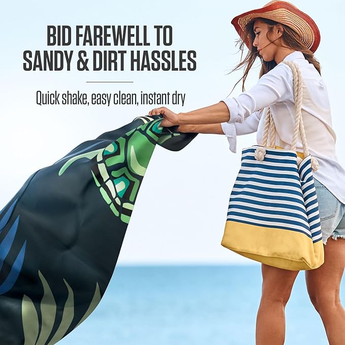 VENTURE 4TH Family-Size Beach Blanket: Sandproof, Waterproof, Lightweight & Compact. Includes Stakes and Carry Bag. 9x10 feet XXL Navy Turtle
