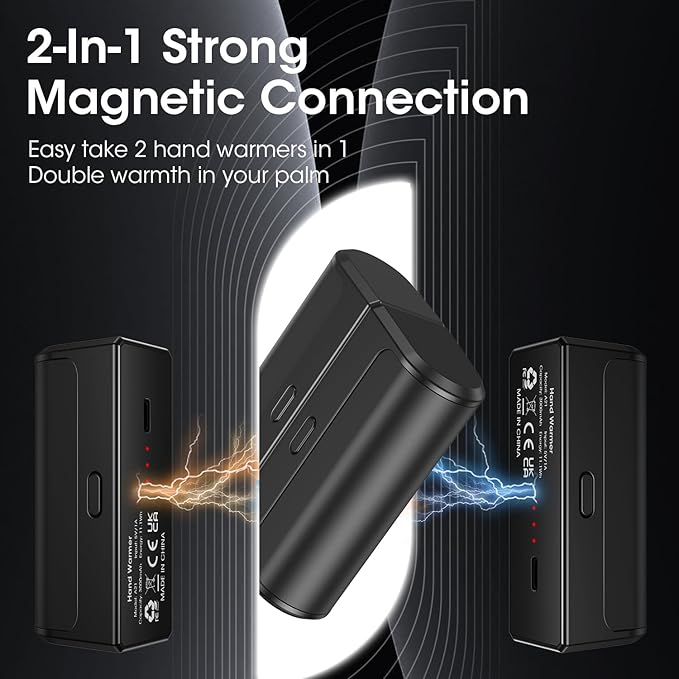 Magnetic Hand Warmers Rechargeable 2 Pack 6000mAh Electric Portable USB Hot Pocket Sized Hand Warmer 18Hrs Long Heating Heater Therapy Gifts for Men Women Camping,Hunting,Golf,Travel Essentials