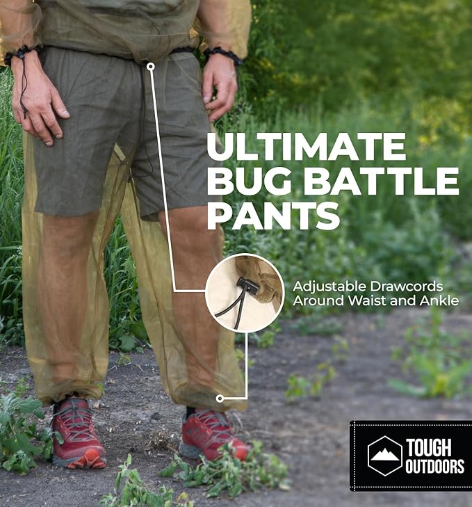Tough Outdoors Mosquito Pants - Net Bug Mesh Pants for Outdoor Protection from Bugs, Flies, Gnats, No-See-Ums & Midges - For Men & Women - w/Free Carry Pouch Small to Medium - Pants Only