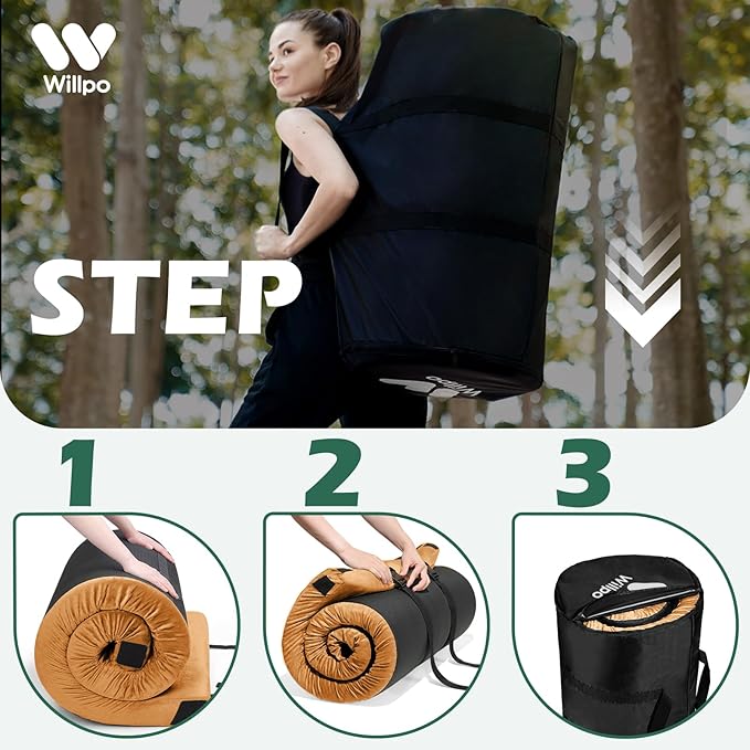 Willpo CertiPUR-US Memory Foam Camping Mattress with Travel Bag and 2 Interchangeable Covers, Lightweight Portable Sleeping Pad for Tents, Guest Beds, Home