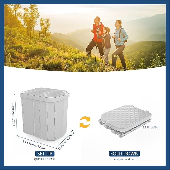 Portable Camping Toilet for Adults - Hapoon XL Portable Folding Toilet with Lid,Travel Portable Potty for Adults,Porta Potty Car Toilet,Grey