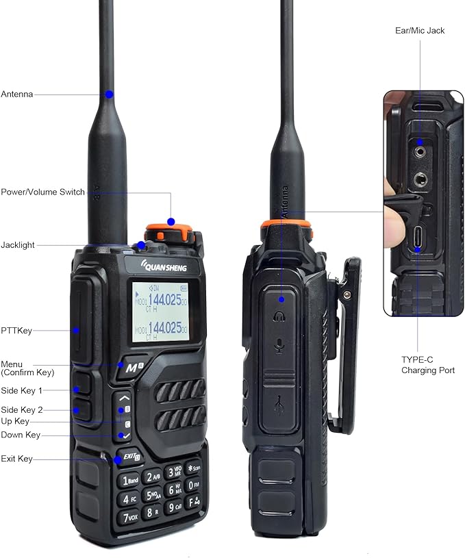 TWAYRDIO Quansheng UV-K5 NOAA Emergency Weather Receiver with Programming Cable and Radio Holder, 5W VHF UHF Dual Band Two Way Radio, AM/FM Airband Receiving Walkie Talkie