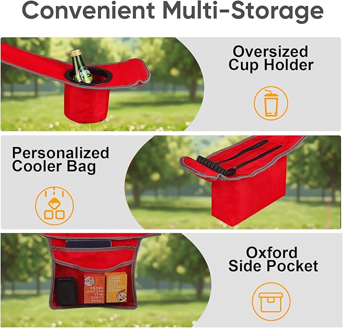 2 Pack Oversized Folding Camping Chairs for Adults, Heavy Duty Lawn Chairs with Cup Holder Storage and Cooler Bag, 450 LBS Weight Capacity, Padded Collapsible Chairs for Outdoor, Garden & Beach