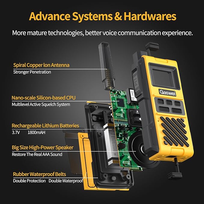 Gaswei G1pro Heavy Duty Walkie Talkies for Adults, Rechargeable Two Way Radios Long Range, 2 watt Emergency Radio, IP67 Waterproof, VOX,Rechargeable, Portable, FRS, Durable, USB Type-c (2 pack)