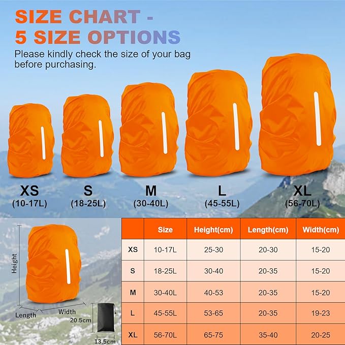 LAMA 2 Pack Waterproof Rain Cover for Backpack, Reflective Rucksack Rain Cover for Anti-dust/Anti-Theft/Bicycling/Hiking/Camping/Traveling/Outdoor Activities (1 Pcs Black + 1 Pcs Orange, XL)