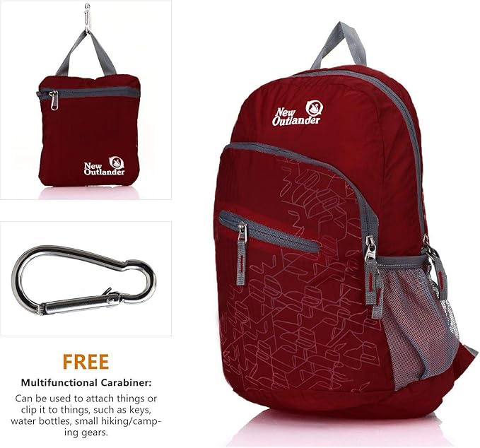 Outlander 20L/33L- Most Durable Packable Lightweight Travel Hiking Backpack Daypack (Dark Red, 20L)