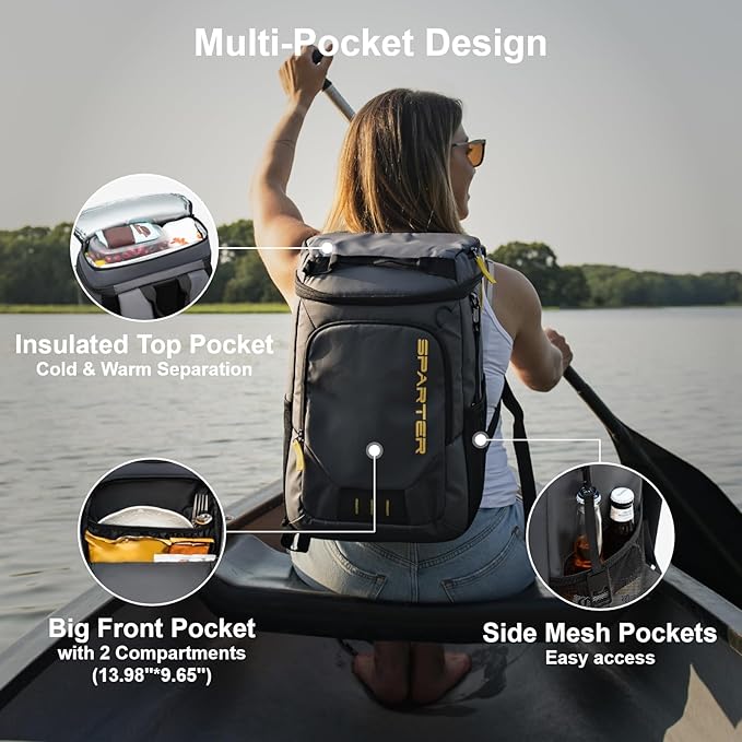 Backpack Cooler Insulated Leak Proof 30/45 Cans, 2 Insulated Compartments Thermal Bag, Portable Lightweight Beach Travel Camping Lunch Backpack for Men and Women
