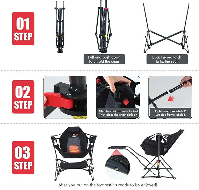 Nice C Heated Hammock Camping Chair with Footrest, Heated Camping Chair with Battery, Rocking Swing Chairs, Hammock Chairs with Stand, Heavy Duty (2, Heat Black W/Footrest)