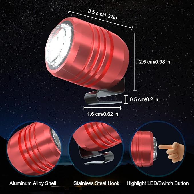 2 Rechargeable Headlights for Croc Charms, Flashlight Attachment Accessories Kids Girl Boy Women Men Sandals, Clip on Clog Headlamp Shoe Decoration Charms, Red