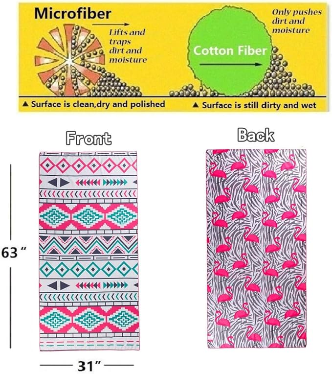HAOKUN Flamingo Beach Towel Microfiber Sand Free Pool Towels -Quick Dry Super Absorbent Lightweight Thin Novelty Beach Towels for Gilrs Kids Teens Adults with Boho Large Beach Towel