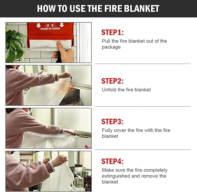 Fire Blanket for Emergency Survival, 39 x 39 inches Reusable Fiberglass Fire Emergency Blanket Fire Shelter Safety Cover for Kitchen, Car, Camping, Grilling, Office, Warehouse (2 Pack)