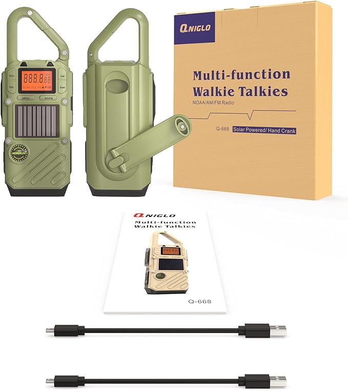 Rechargeable Emergency Radios Walkie Talkies for Adults with FM/NOAA, Weather Alerts, LED Flashlight, and Solar Hand Crank - Long Range 2 Way Radios with USB Charging and SOS Alarm