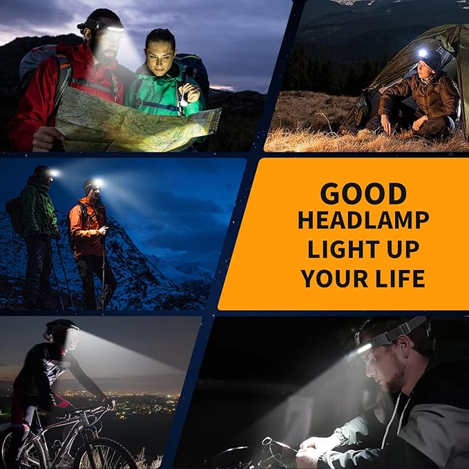 Headlamp 3PCS, 230° Wide Beam Head Lamp, Motion Sensor LED Headlamp Rechargeable, 6Mode Headlamps for Adults, Bright Head Lights for Forehead, Camping Essentials Gear (Black)