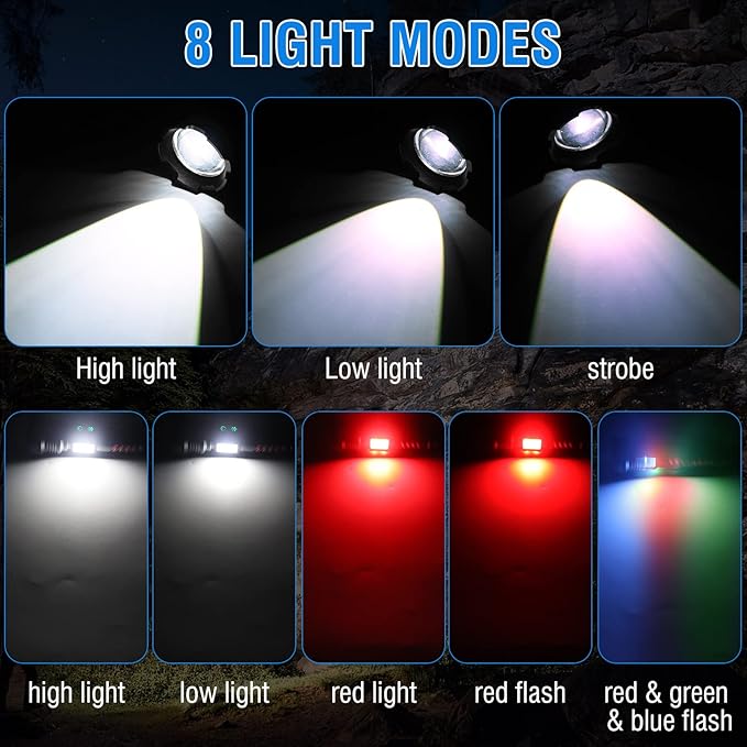 BORUIT Rechargeable Flashlight High Lumens 20000 Lumens LED White Red Light Torch,8 Modes IPX4 Waterproof Powerful USB C Tactical Flashlight Work Light for Outdoor, Emergency & Daily Use