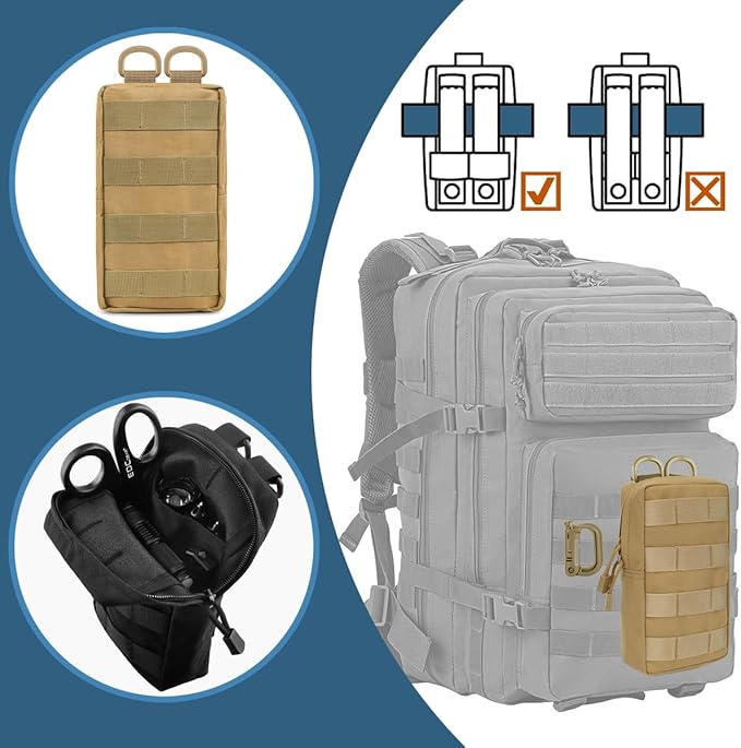 MUCHER 2 Pack Molle Pouches Tactical Pouches EDC Pouch Organizer Molle Bag Utility Pouch with 4 Carabiners for Outdoor Hiking Hunting Camping Training