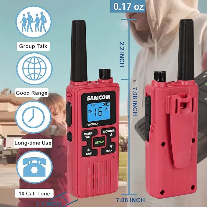 SAMCOM Walkie Talkies Long Range, 4 Pack FRS Two Way Radios for Adults Kids, 22 Channels 2 Way Radios Walky Talky with Earpiece and Mic Set, Group Call NOAA Alert 1250mAh USB Charge