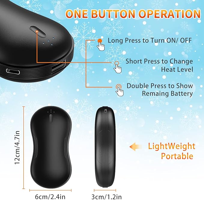Hand Warmers Rechargeable USB Electric Hand Warmer 9000mAh Double-Sided Hot Handwarmer Portable Reusable & Power Bank for Outdoor Sports, Camping, Hunting, Winter Warm Gifts for Women, Men