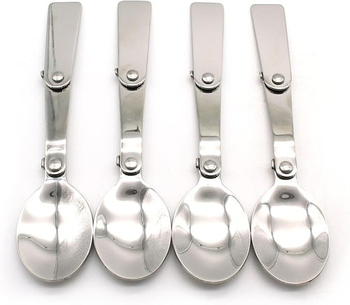 TEMO 4 pc Stainless Steel Three Folding Camping Spoon Dish Washer Safe, 2.25 Inch Folding Length