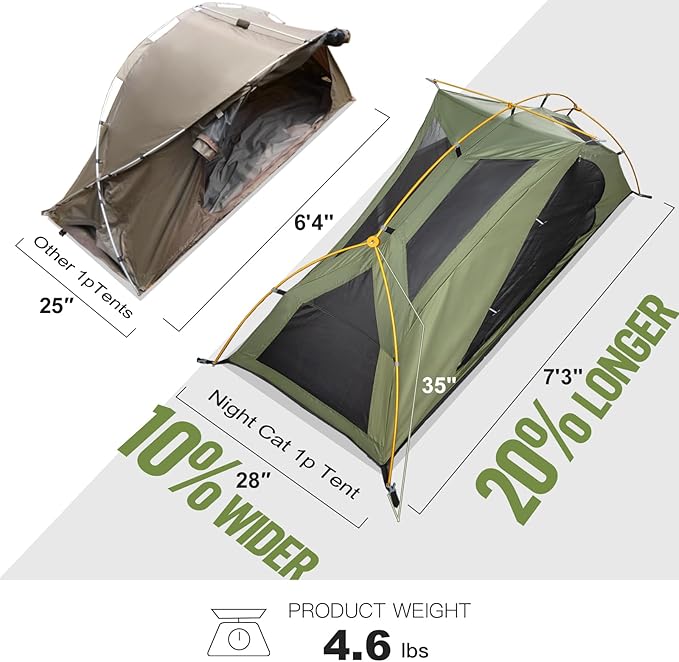 Night Cat 1-Person Camping Tent: Lightweight Waterproof Hiking Tent for Adult Cot Not Included
