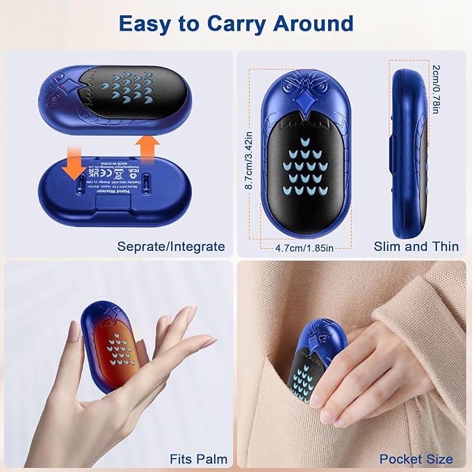 MAKINO Hand Warmers Rechargeable 2 Pack 20Hrs Long Heating 6000mah Electric Portable Pockets Handwarmers Reusable USB Heater for Outdoor Camping Hunting Golf Raynauds Women Men