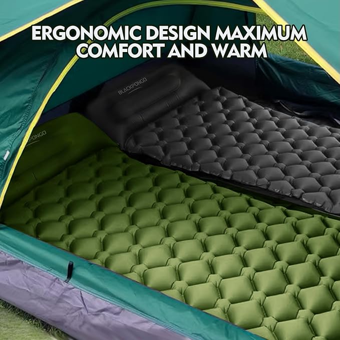 Camping Sleeping Pad, Ultralight Camping Mat with Pillow Built-in Foot Pump Inflatable Sleeping Pads Compact for Camping Backpacking Hiking Traveling Tent (Grey, Single)