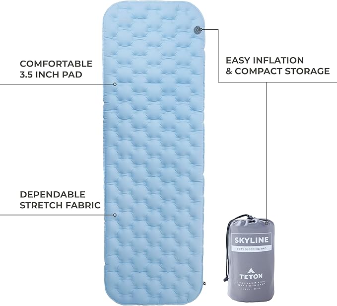 Teton Self Inflating Sleeping Pad, Inflatable Camping Sleeping Pads, Compact Mat for Camping, Backpacking, and Hiking.