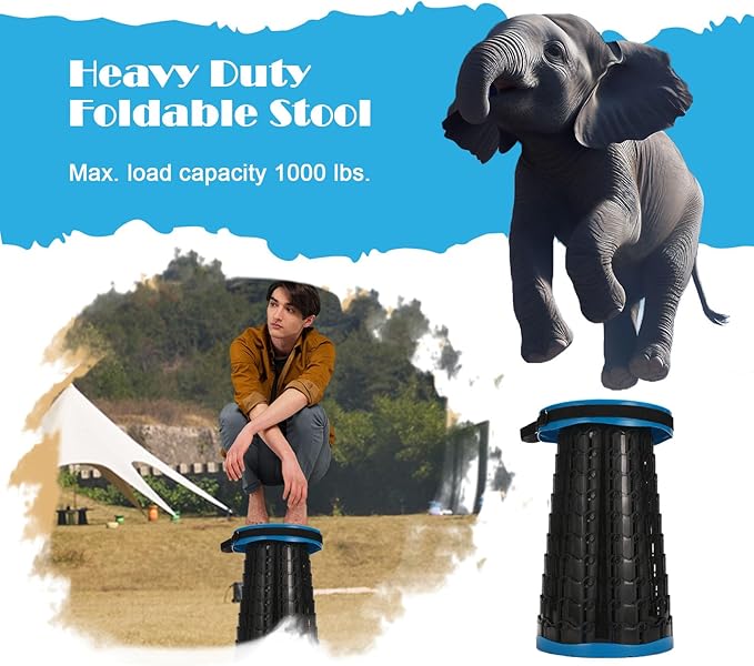 2025 Upgraded XXL Collapsible Stool with Cushion, 1000 lbs Capacity & 19.7-in High, Wider & Taller Heavy Duty Portable Telescoping Foldable Seat for Adults Camping, Travel, Music Festivals, Outdoors
