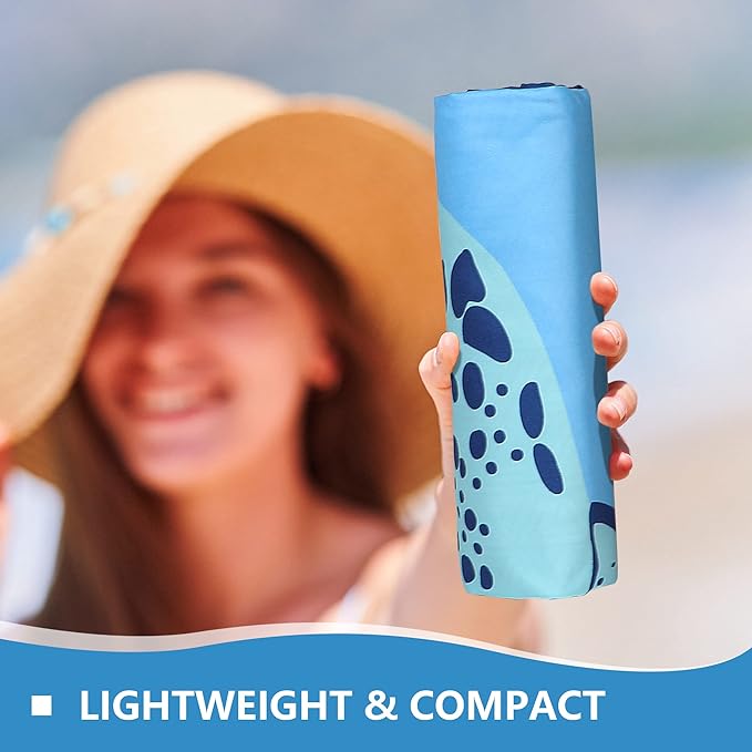 WELTRXE Microfiber Beach Towel Quick Dry, 63" x 31.5" Large Sand Free Beach Towel Adults Kids Oversized Thin Compact Lightweight Pool Towels for Swim, Travel, Camping, Picnic, Yoga, Sports, Sea Turtle