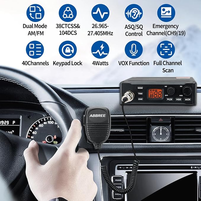 ABBREE CB Radio with Magnetic Mount Antenna for Truckers Long Range AM FM Professional CB Radios,Compact Design,Instant Emergency Channel 9/19,Full 40 Channels,Handheld Mic,LCD Display,VOX