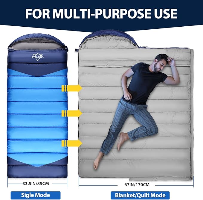 Sleeping Bag for Adults Cold Weather & Warm, Lightweight Backpacking Camping Hiking Essentials Gear for Kids 10-12 Girls Boys Compact w/Compression Sack Indoor Outdoor Sleep Must Haves