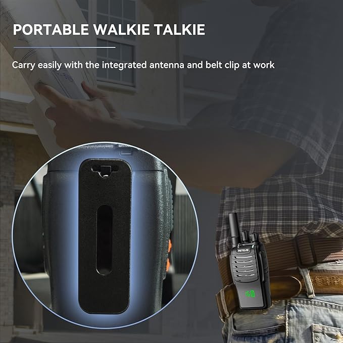 Retevis H-777H Walkie Talkies,Rechargeable Two Way Radio, Hidden Display,Channel Display,USB-C,Short Antenna,Handheld 2 Way Radio with Emergency Alarm for Business Education (10 Pack)