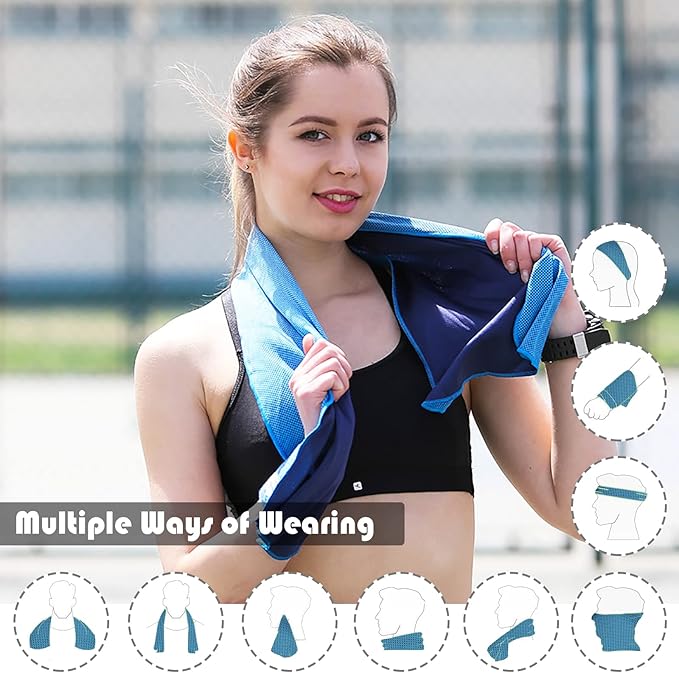10 Pack Cooling Towels Bulk Microfiber Ice Towel Quick Dry Breathable Chilly Sweat Towel Stay Cool Towel for Neck Face Yoga Gym Workout Running Pilates Beach with Carabin Bag, 40x12'', Blue