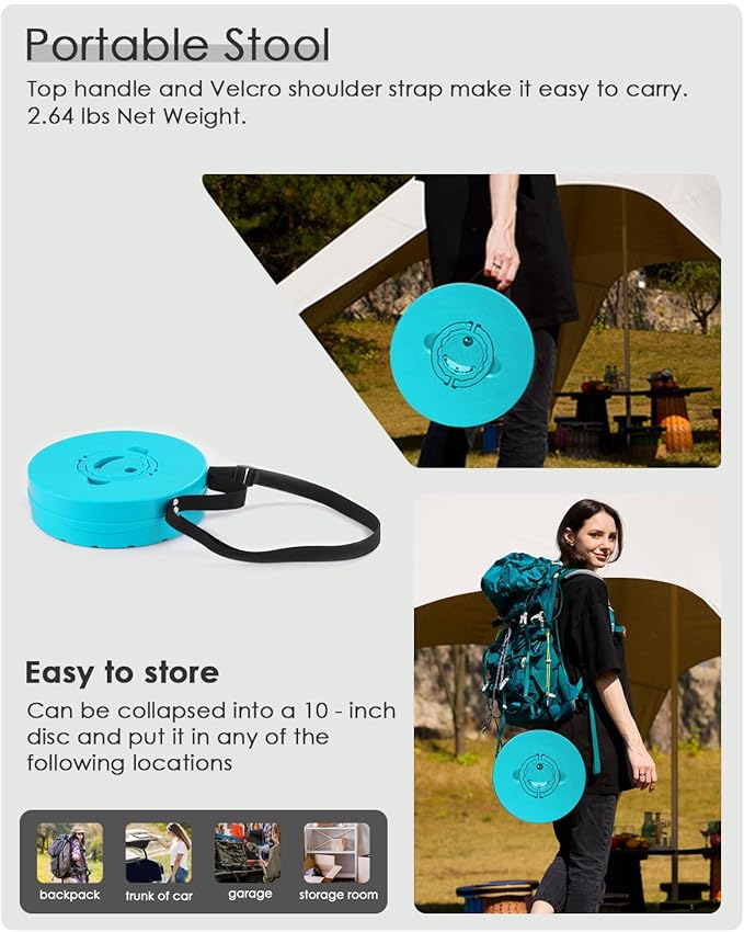 18-inch Heavy Duty Collapsible Stool with Cushion- 800 lbs Capacity, 2.6 lbs Lightweight Portable Folding Stool for Camping, Travel, Music Festivals and Other Outdoor Events